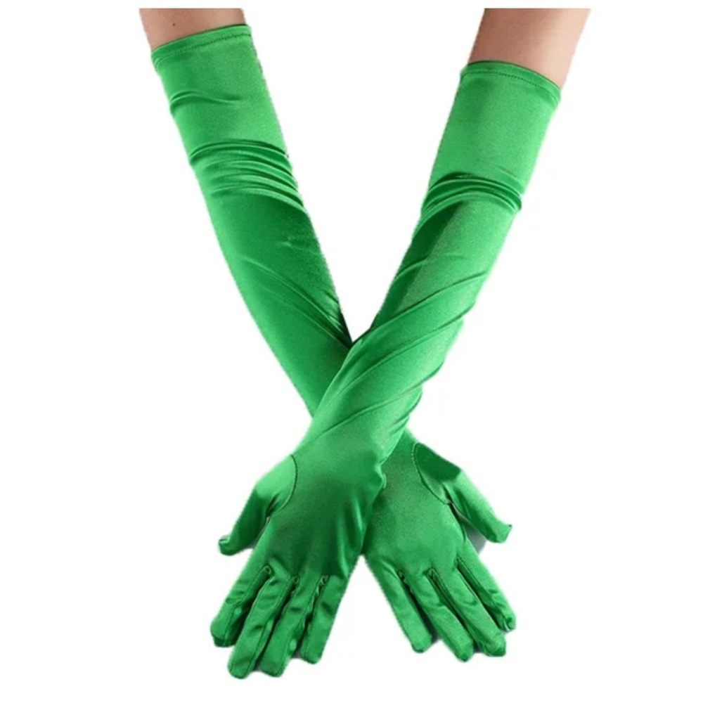 Vibrant Green Satin Evening Gloves